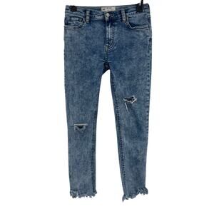 Free People Womens Size 25 Blue Acid Wash Denim Distressed Skinny Jeans